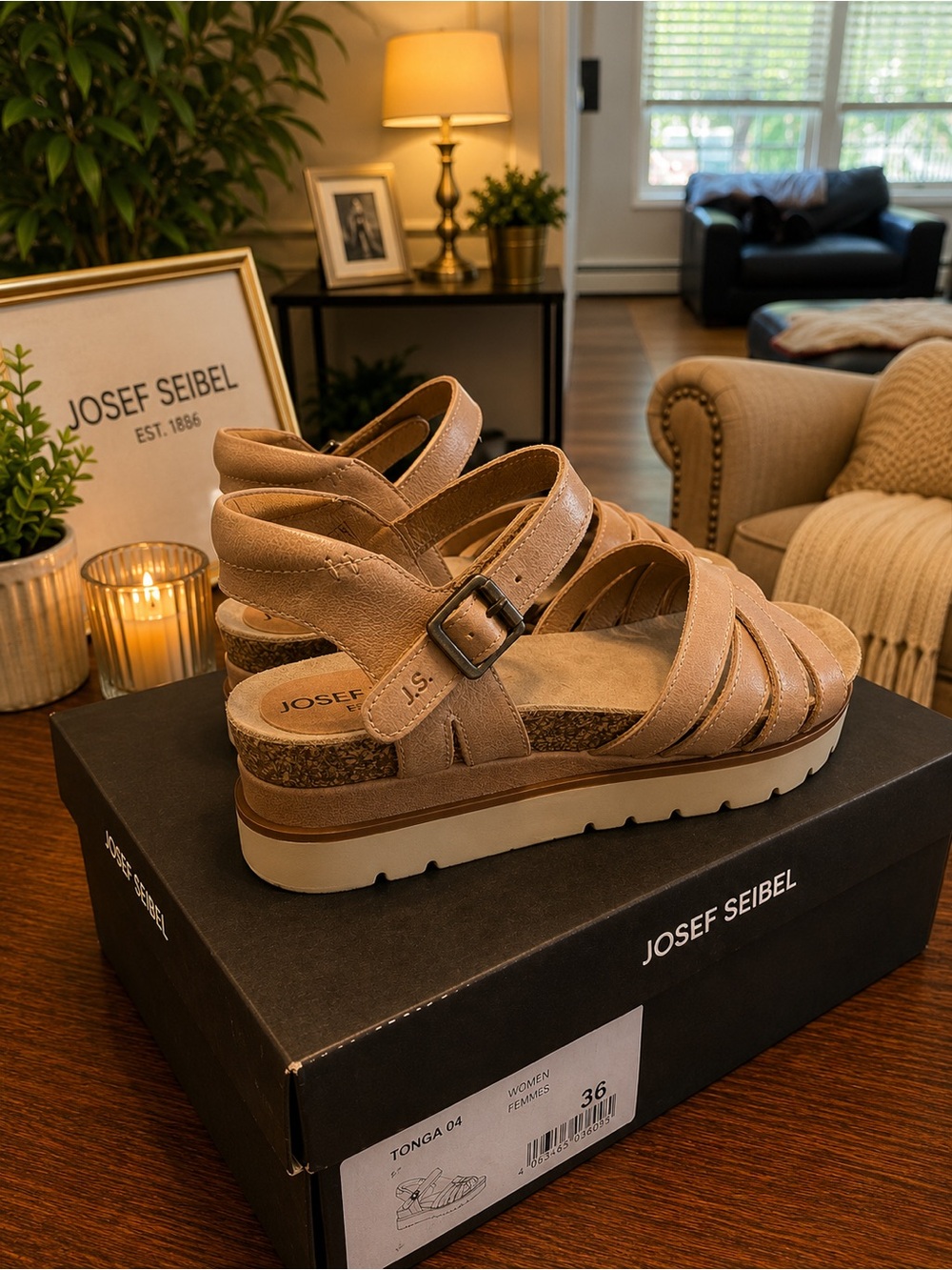 Josef Seibel Women's Beige Tan Strappy Wedge Sandals - Picture 2 of 3